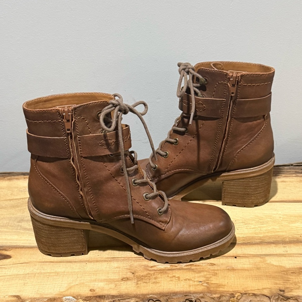 ZODIAC Gemma Leather Size Zip Lace Up Combat Riding Boot 8.5 B17B - Picture 9 of 11
